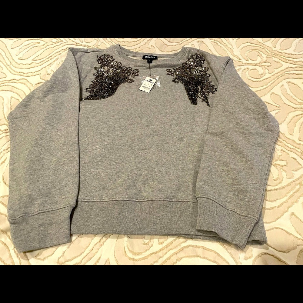 NWT Express Cozy Embellished Shoulder Sweatshirt